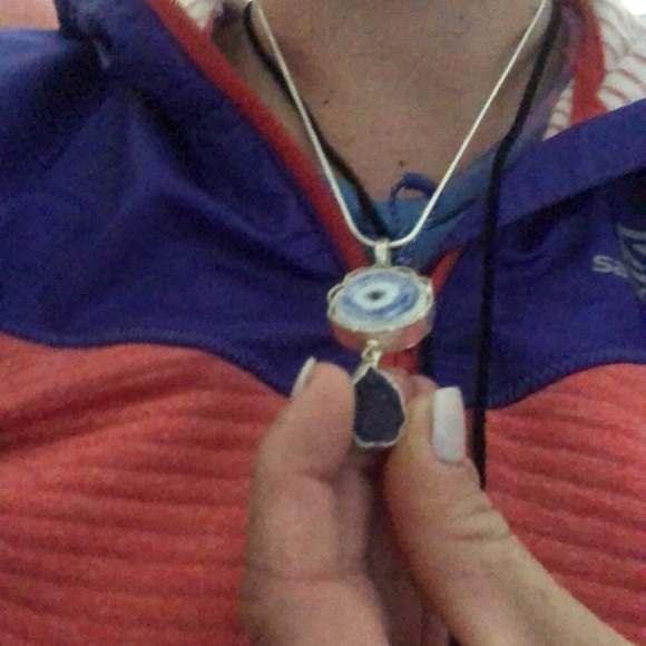 Sterling silver agate charm on silver tone necklace - Picture 7 of 8